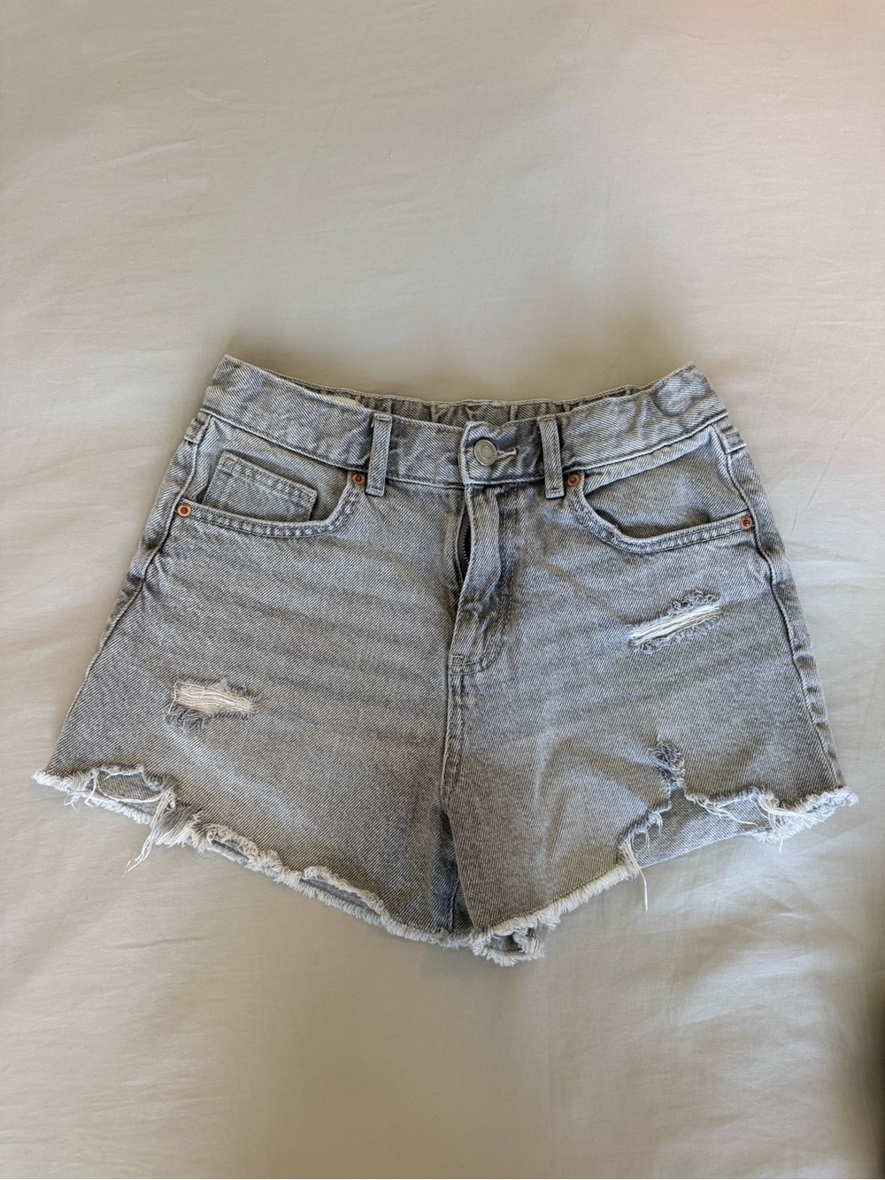 Zara Light Gray Distressed Denim Shorts